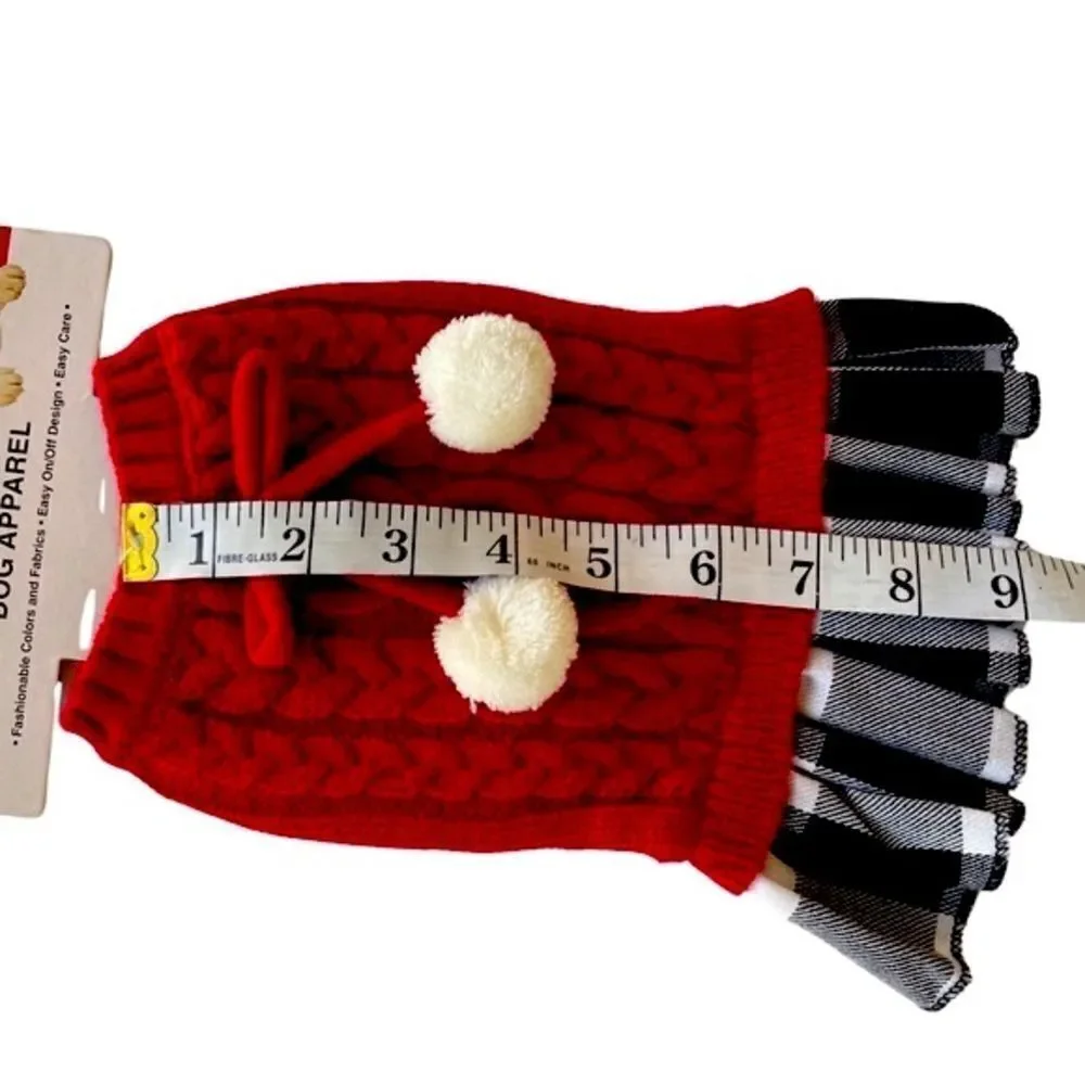 Friends Forever Sweater Plaid Skirted Winter Dog Outfit Red/Blk/White XS NWT